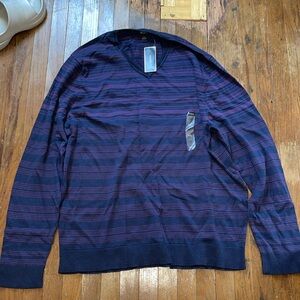 Men’s Alfani V neck Purple Striped Sweater Macys
